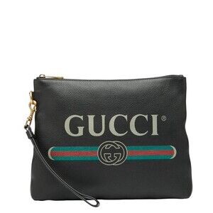 Gucci logo clutch bag black leather